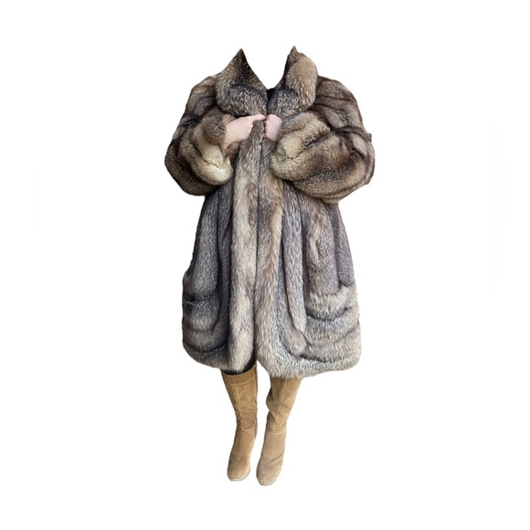 Women’s XL 2XL Sterling Crystal Fox Swing Coat Stroller Cutaway Hem Real Fur - Picture 2 of 14